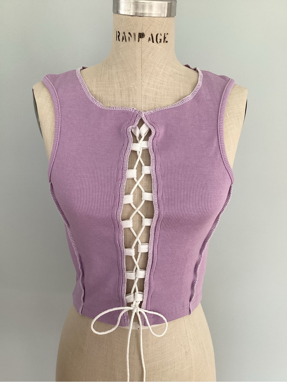 Missguided Plus Lavender Ribbed Lace-Up Crop Tank Size 14